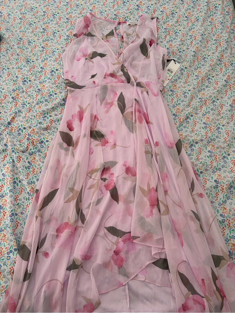 Calvin Klein Pink Floral High-Low Chiffon Dress